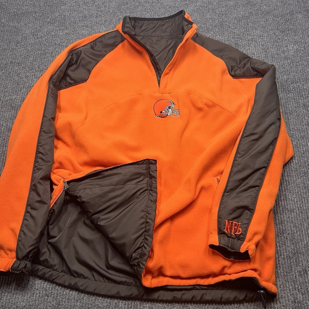 CLEVELAND BROWNS REVERSIBLE Men's Medium Pullover Jacket 1/4 Zip Fleece NFL Y2K